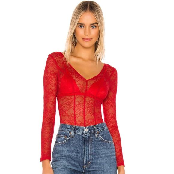 Lovers and Friends Pearson Bodysuit in Cherry Red NWOT Size Small - Picture 1 of 2